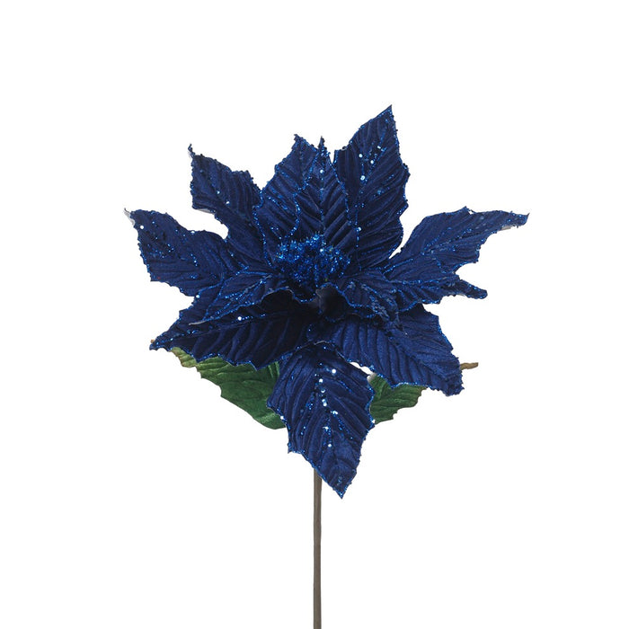 24 in Velvet Glitter Poinsettia w/Glitter Center - Blue