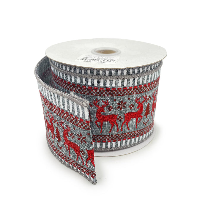 Reindeer Ribbon - Red/Grey