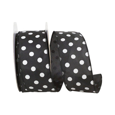 2 1/2 in Satin Large Dots Value Wired Edge Ribbon - Black