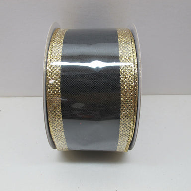 2.5 in Glitter Stripe Ribbon - Black/Gold