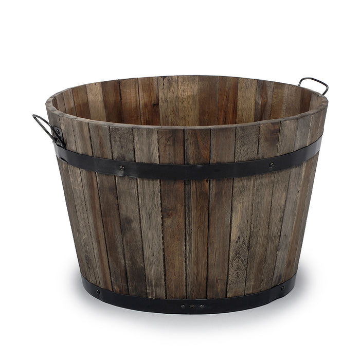 Medium Wooden Tub With Metal Bands & Ear