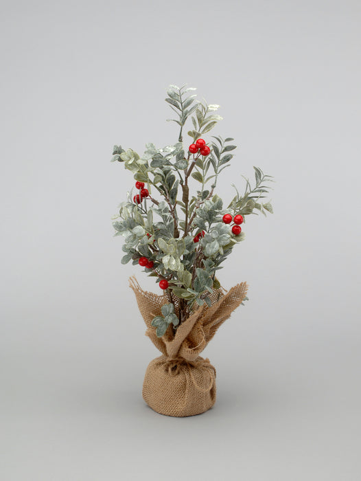 Boxwood Tree w/Red Berries & Burlap Base