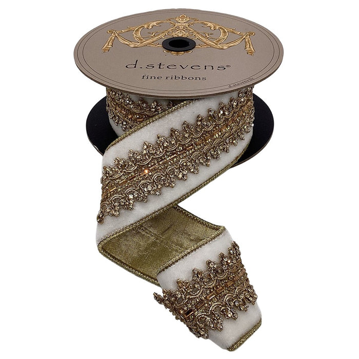 2.5 in Velvet Jewel Yorkshire Ribbon - Winter White