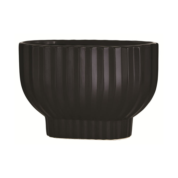 8.5 in Oval Ribbed Planter - Black