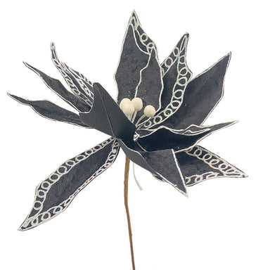 21.5" Velvet Stitched Poinsettia - Black/White