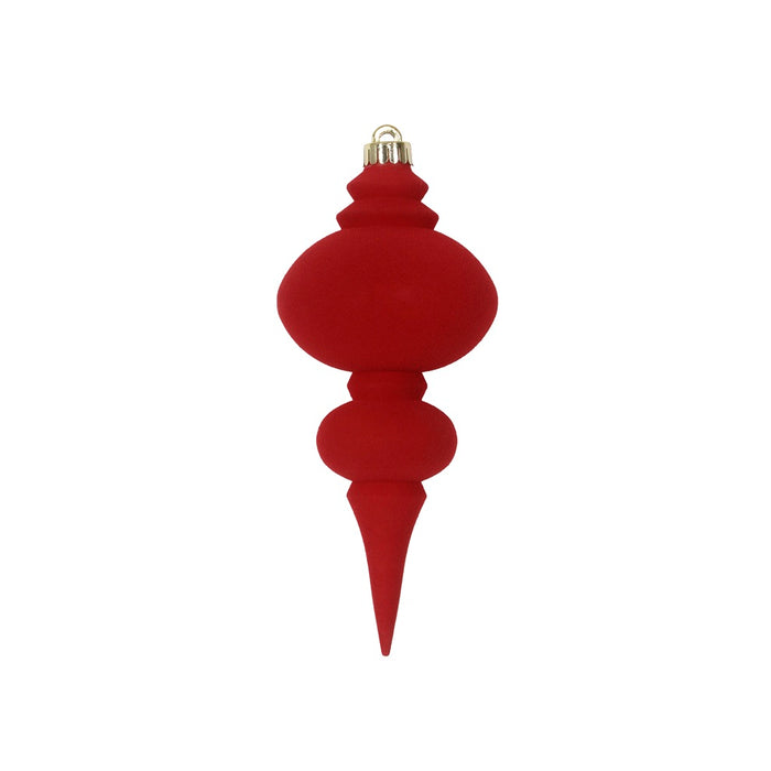 9 3/4 in Plastic Flocked Finial Ornament - Red