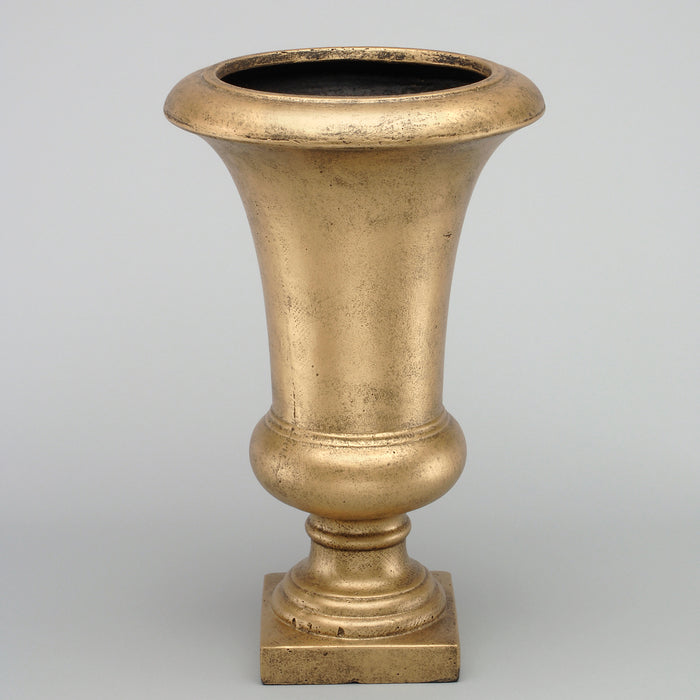 16"H X 9-1/2"Td X 5-1/4"Sq Base Fibre Clay Urn, 40% Gold