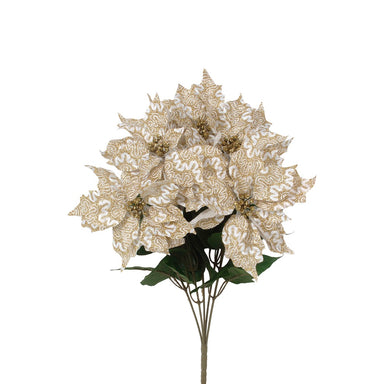21 in Polyester Embroidery Poinsettia Bush w/Glitter Center - Gold