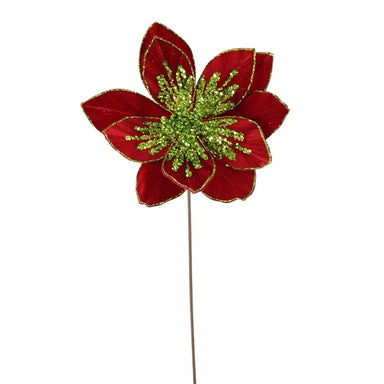 22 in Glitter Poinsettia Stem - Red/Apple Green