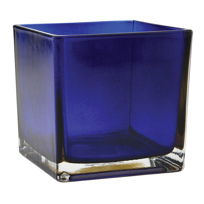 4.75" Glass Cube - Cobalt Blue