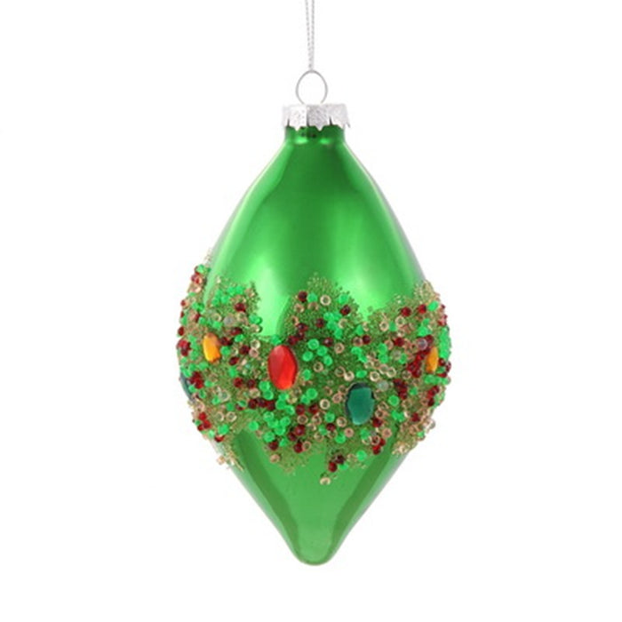 6 in Shiny Beaded Finial - Green/Multicolor