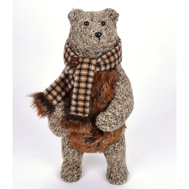 Wool Plaid Bear 17.5" - Brown/Natural
