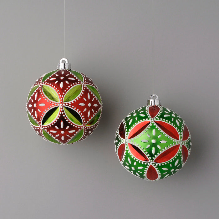 130 Mm Diamond/Flower Relief Plastic Ball Ornament w/Hanger