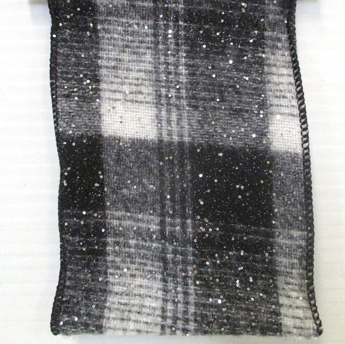 Wool Glitter Plaid Ribbon - Black