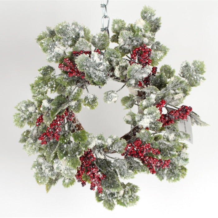 Snow Ivy Berry Candlering 13"X13" - Red/Green/White