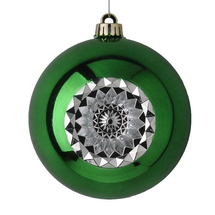 150 Mm Vintage Starburst Plastic Ball Ornament - Green/Silver