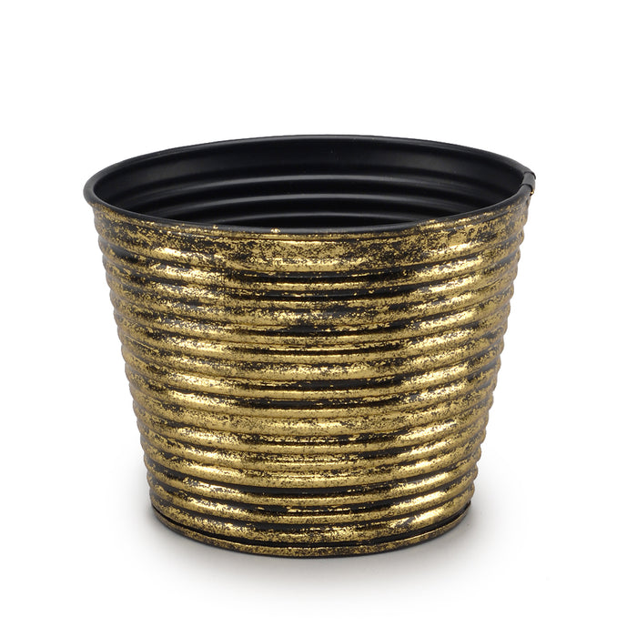3 7/8" Ribbed Metal Pot - Antique Gold
