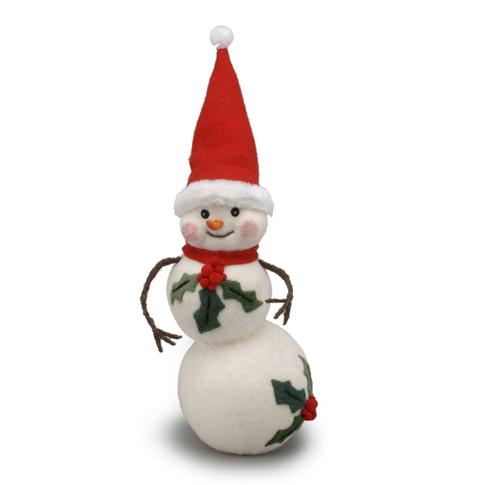 25" Felt Snowman w/Hat & Holly - Cream/Red/Green
