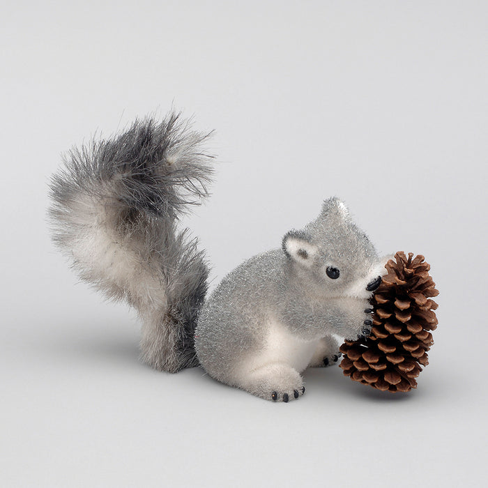 17 inch Squirrel Holding a Pinecone Gray