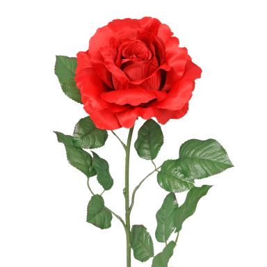 38 in Single Big Rose w/Leaves - Red