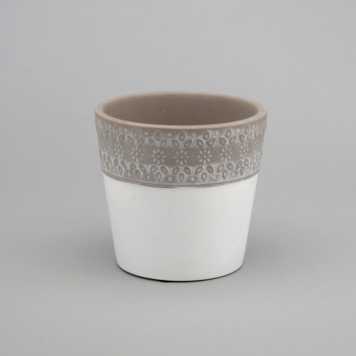 5 1/4" Ceramic Vase w/Flower Rim - White