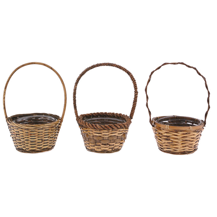 8 in Assorted Weave Baskets - Brown Stained w/Handles