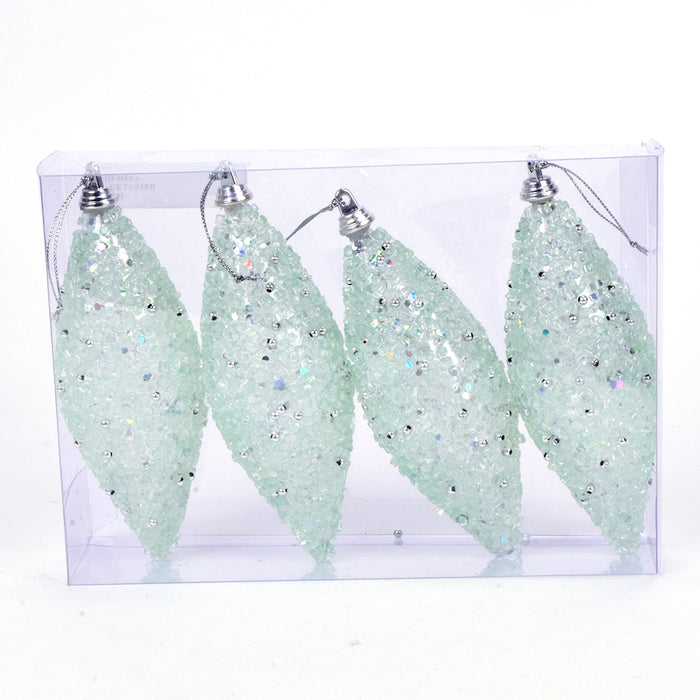 7" Cracked Iced Finial Ornament - Sage Luster