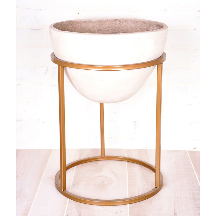 20" X 14" Iron Pedestal Container w/Stand - Stone/Gold