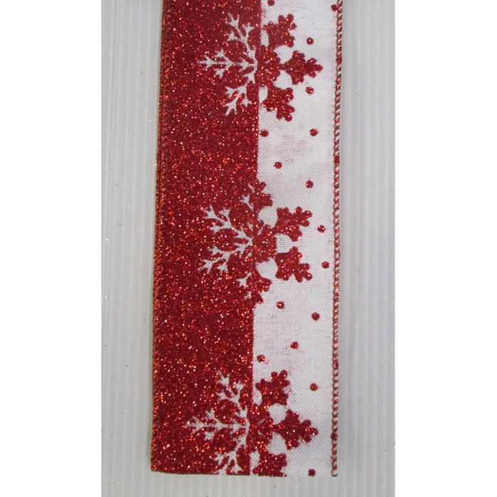 Glitter Snowflake Linen Ribbon - Red/White