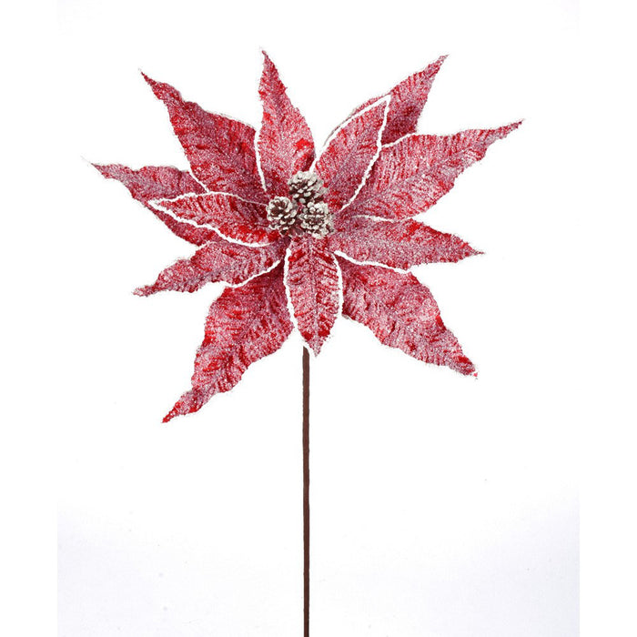 Frosted Poinsettia Stem 22" - Red Iced